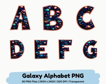 Alfabeto galáctico PNG / Imágenes prediseñadas de letras espaciales Fuente cósmica Cricut Sublimation Descarga instantánea