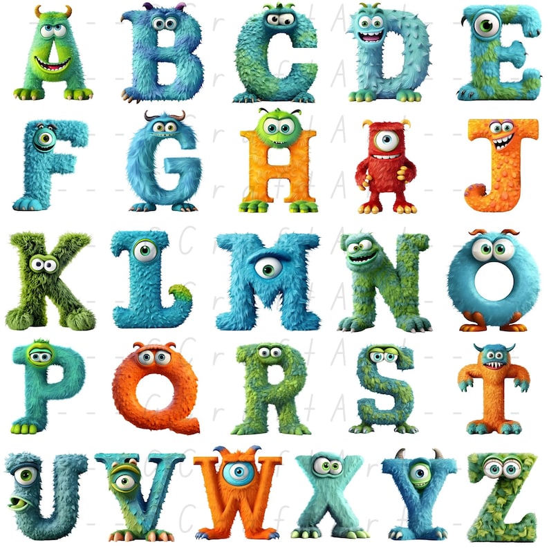 Monster. Find Letters Monster Alphabet PNG Letters | Cartoon Creature Clipart (digital ...