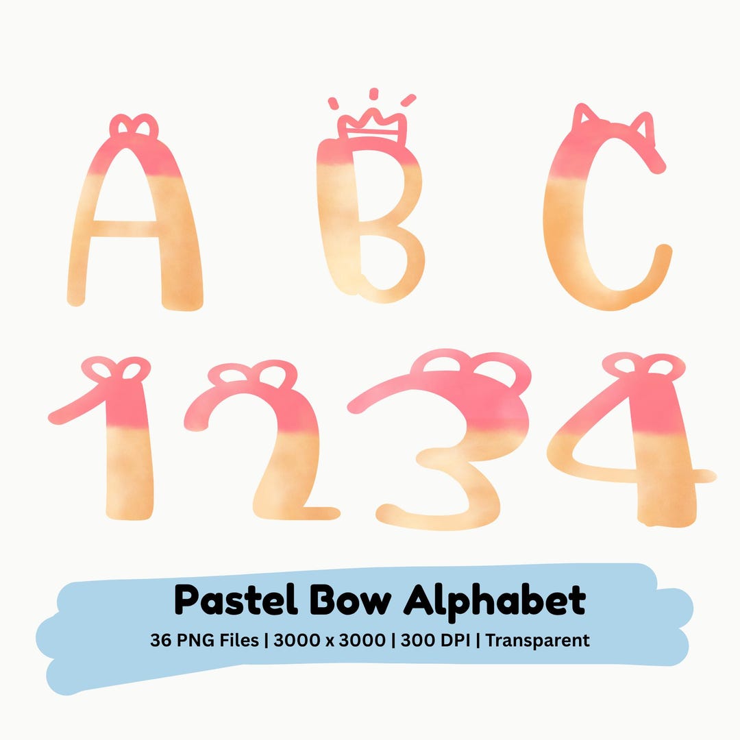 Pastel Bow Alphabet PNG | Gradient Letters Clipart Girly Font Cricut ...