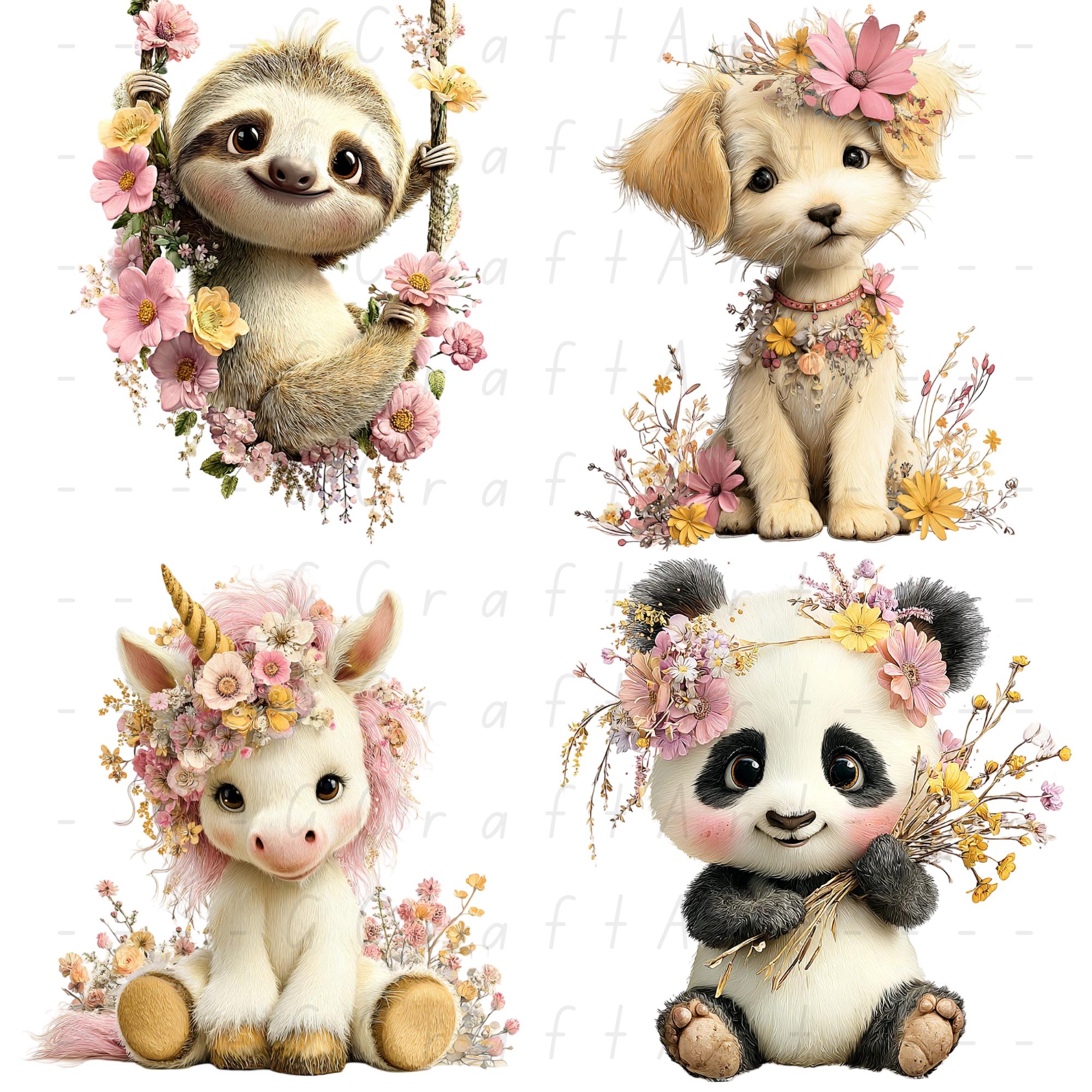 Baby Animal PNG Bundle | Floral Woodland Animals Clipart Nursery Decor ...