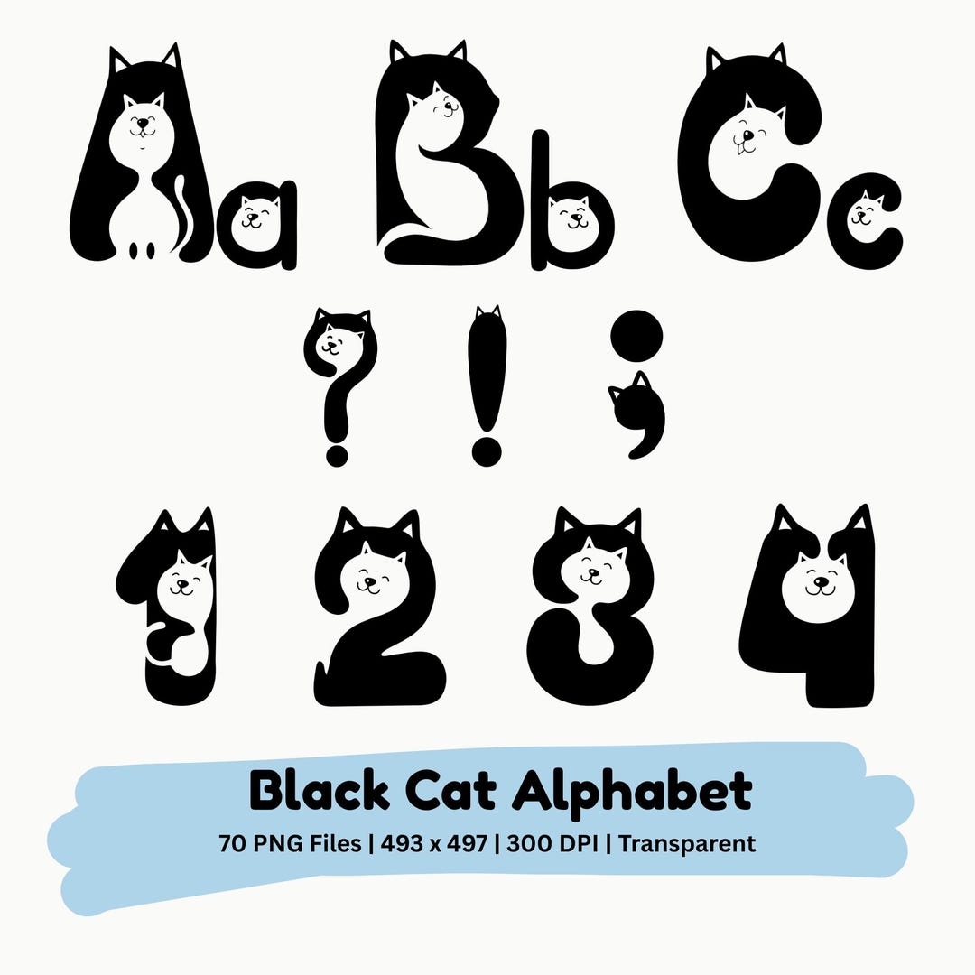 Black Cat Alphabet PNG Bundle | Cat Letters Numbers Clipart Cricut ...