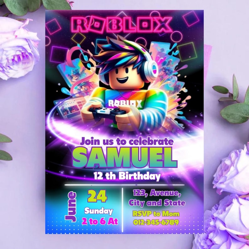 Roblox Birthday Invitation, Editable Gamer Party Template (digital ...