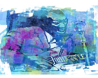 Blues, Guitar Player, Little Jimmy Reed - Limited Edition Giclee Print Size 16"W x 12"H