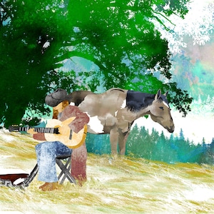 Cowgirl, Cowgirl Playing Guitar, Western Art Cowboys Cowgirls and Indians  - Serenading Dixie
