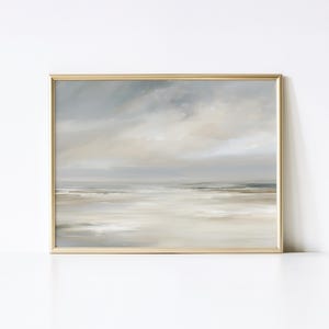 Digital nedladdning av neutral minimalistisk kustväggkonst, beige havslandskapsmålning, abstrakt stranddekor, pastellfärgad lugn strandlinje