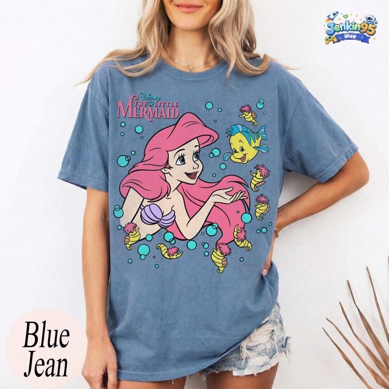 The Little Mermaid Ariel Princess & Flounder Bubble Poster Disneyland T-Shirt, Gift For Her, Ariel Princess Tee, WDW Disneyland Girl Trip image 5