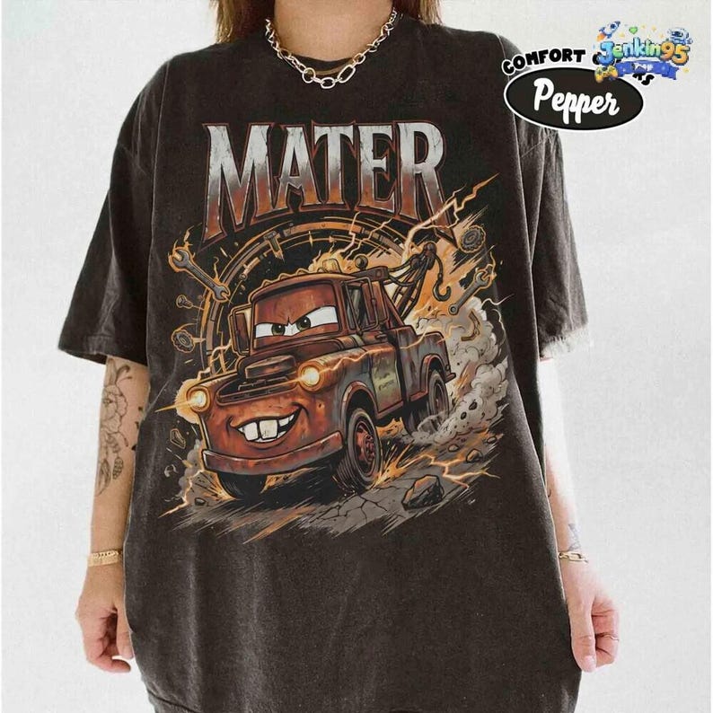Vintage Tow Mater Shirt, Radiator Springs Disneyland Cars Tee, Checkered Washed Disneyland Pixar Family Trip Graphic T-Shirt Gift image 4