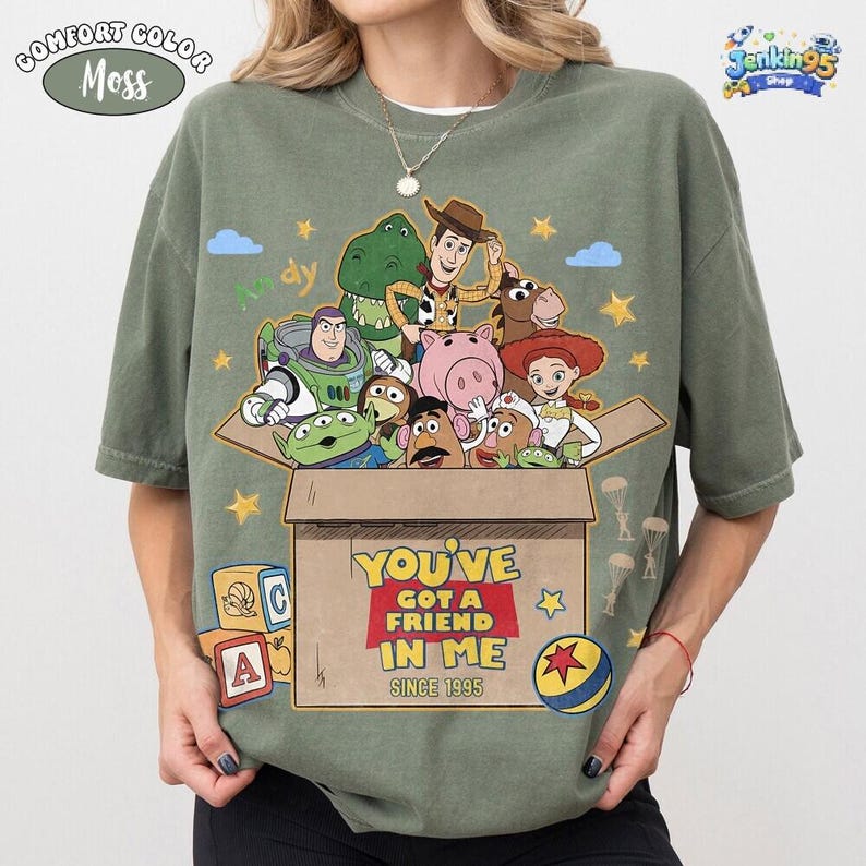 Comfort Colors Disneyland Toy Story 1995 Shirt, Retro Woody Buzz Rex Jessie Tee, Disneyland Family Vacation You've Got A Friend In Me Gift image 4