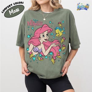 The Little Mermaid Ariel Princess & Flounder Bubble Poster Disneyland T-Shirt, Gift For Her, Ariel Princess Tee, WDW Disneyland Girl Trip image 4