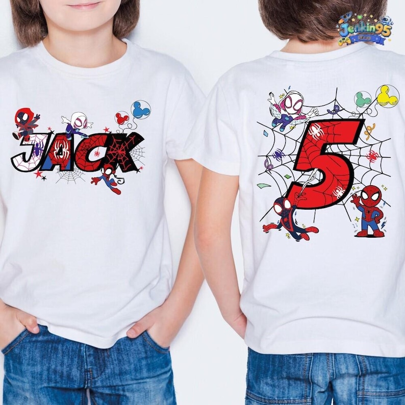 Chemise d'anniversaire Spidey et ses incroyables amis, t-shirt personnalisé anniversaire famille assorti, t-shirt d'anniversaire araignée fantôme, t-shirt voyage en famille Disneyland image 1