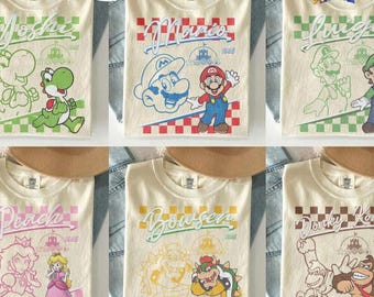 Customize All Characters Super Mario Retro Shirt, Disneyworld Family Matching Holiday Trip Matching Tee, Super Mario Birthday Trip Gifts