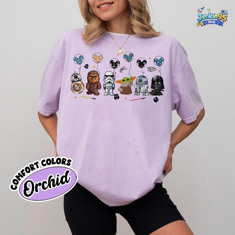 Starwars Character Shirt, Starwars Disneyland Balloon Tee, Starwars gift Shirt, Starwar T-shirt, Baby Yoda, Starwar Disneyland Vacation image 3