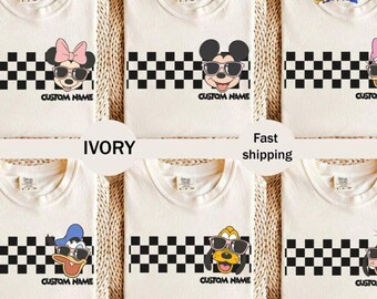 Retro Disneyland Mickey And Friends Checkerboard Comfort Colors Shirt, Mickey Checkered family matching tee, Walt Disneyworld Family Trip