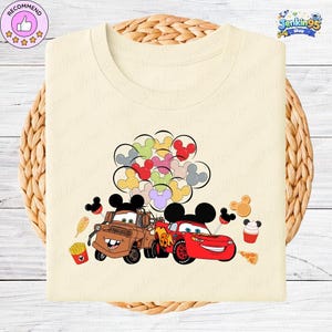 McQueen and Mater Baloons and Snacks Shirt, Lightning McQueen, Mickey Balloon Snacks Shirt, Pixar Friends Tee, Disneyland Family Trip Outfit image 2