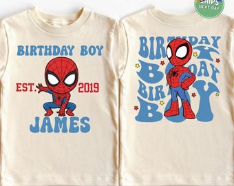 Custom Spider Birthday Boy Shirt Personalized Birthday Shirt Matching Superhero Spidey Birthday Shirt Kids Birthday Sweatshirt Gift For Him