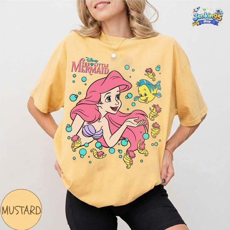 The Little Mermaid Ariel Princess & Flounder Bubble Poster Disneyland T-Shirt, Gift For Her, Ariel Princess Tee, WDW Disneyland Girl Trip image 6