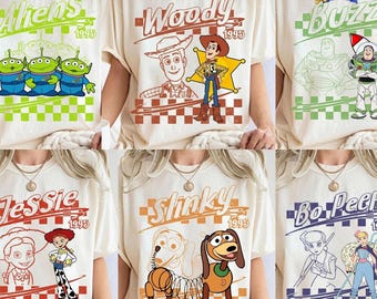 Retro Disneyland Pixar Toy Story All Characters Checkered Shirt, Woody, Buzz, Jessie, Bo Peep Shirt, Disneyland Matching Tee