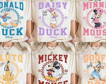 Customize All Disneyland Characters Checkered Shirt, Retro Mickey & Friends Shirt, Disneyland Family Vacation 2026 Tee, WDW Matching Shirt