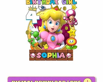 スーパーマリオファミリーの誕生日をテーマにしたパーソナライズされたPNG画像：カスタム誕生日パーティーデザイン（デジタルダウンロード）