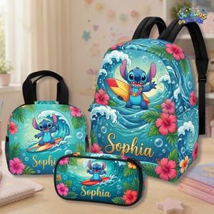Personalized Blue Alien School Backpack Set, Custom Backpack with Matching Lunch Box and Pencil Case, Back To School Gift
