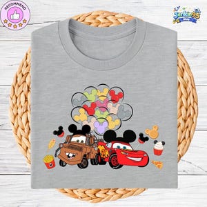 McQueen and Mater Baloons and Snacks Shirt, Lightning McQueen, Mickey Balloon Snacks Shirt, Pixar Friends Tee, Disneyland Family Trip Outfit image 3