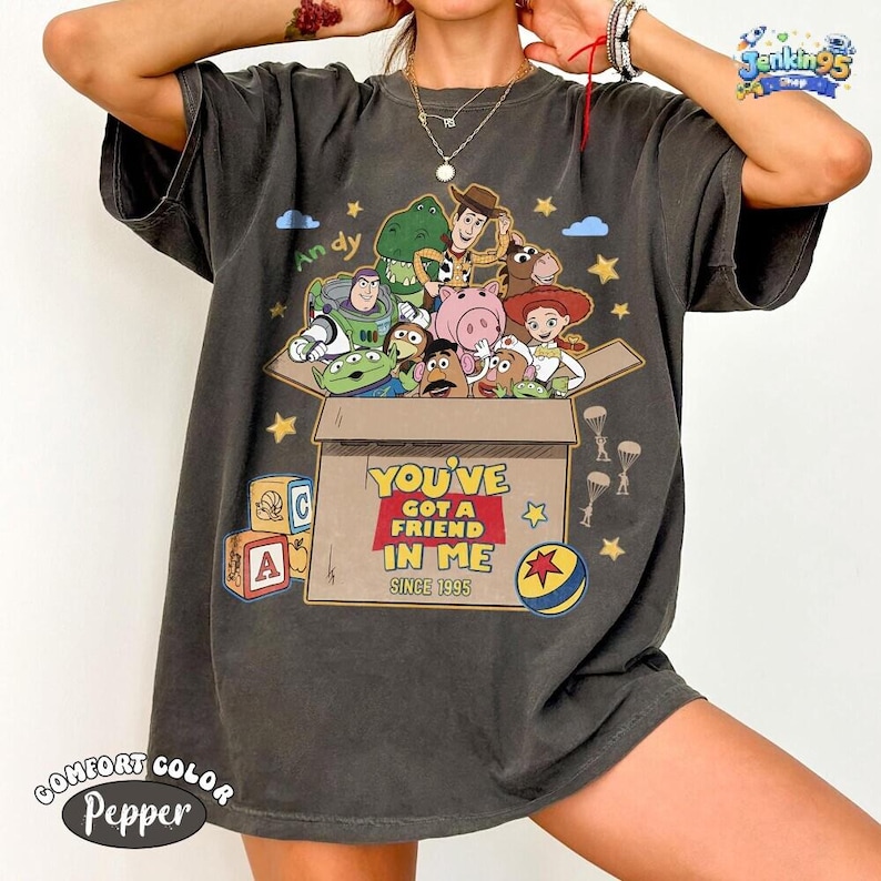Comfort Colors Disneyland Toy Story 1995 Shirt, Retro Woody Buzz Rex Jessie Tee, Disneyland Family Vacation You've Got A Friend In Me Gift image 3