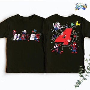 Chemise d'anniversaire Spidey et ses incroyables amis, t-shirt personnalisé anniversaire famille assorti, t-shirt d'anniversaire araignée fantôme, t-shirt voyage en famille Disneyland image 3