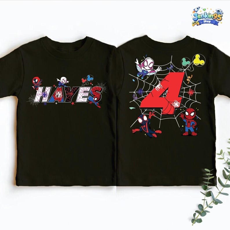 Chemise d'anniversaire Spidey et ses incroyables amis, t-shirt personnalisé anniversaire famille assorti, t-shirt d'anniversaire araignée fantôme, t-shirt voyage en famille Disneyland image 3