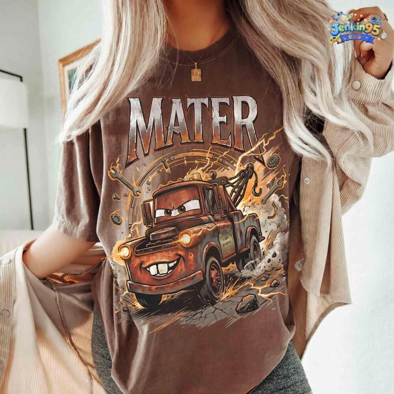 Vintage Tow Mater Shirt, Radiator Springs Disneyland Cars Tee, Checkered Washed Disneyland Pixar Family Trip Graphic T-Shirt Gift image 2
