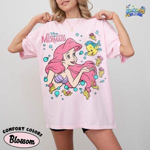 The Little Mermaid Ariel Princess & Flounder Bubble Poster Disneyland T-Shirt, Gift For Her, Ariel Princess Tee, WDW Disneyland Girl Trip image 3