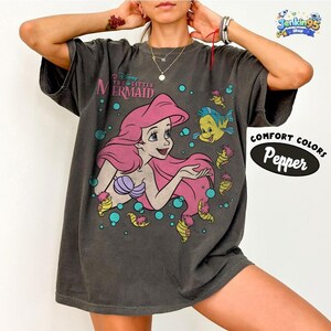 The Little Mermaid Ariel Princess & Flounder Bubble Poster Disneyland T-Shirt, Gift For Her, Ariel Princess Tee, WDW Disneyland Girl Trip image 2