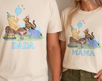 Winnie Pooh First Birthday Shirt, Custom Name Classic Bear Outfit, Family Matching Tee