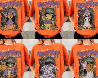 Vintage Disneyland Halloween Shirt, Nightmare On Main Street Tee, Pooh Bear Friends Spooky Graphic Tee, Retro Fall Disneyland Family Shirt