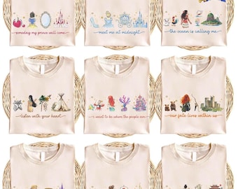 Disneyland Princess Shirt, Watercolor Princess Ears T-shirt, Disneyland Girls Trip Tee,Princess Theme Party Sweatshirt,Cinderella Belle