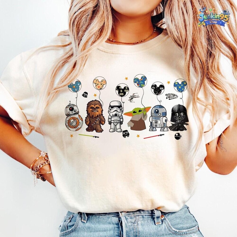 Starwars Character Shirt, Starwars Disneyland Balloon Tee, Starwars gift Shirt, Starwar T-shirt, Baby Yoda, Starwar Disneyland Vacation image 1