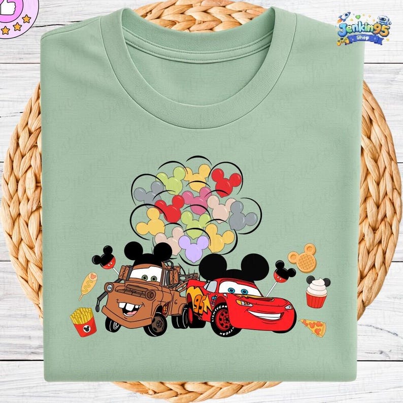 McQueen and Mater Baloons and Snacks Shirt, Lightning McQueen, Mickey Balloon Snacks Shirt, Pixar Friends Tee, Disneyland Family Trip Outfit image 1