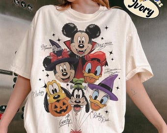 Retro Mickey and Friends Balloon Halloween Signatures Shirt, Mickey Spooky Balloon Halloween, Disneyland Trip Family Tee, Disneyland Friends