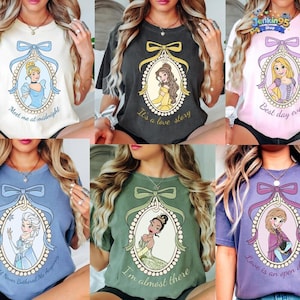 Vintage Disneyland Princess Shirt, Cinderella Snow White Ariel Belle Rapunzel Jasmine Anna Tee, Girl Disneytrip Tee, Princess Castle Sketch image 1