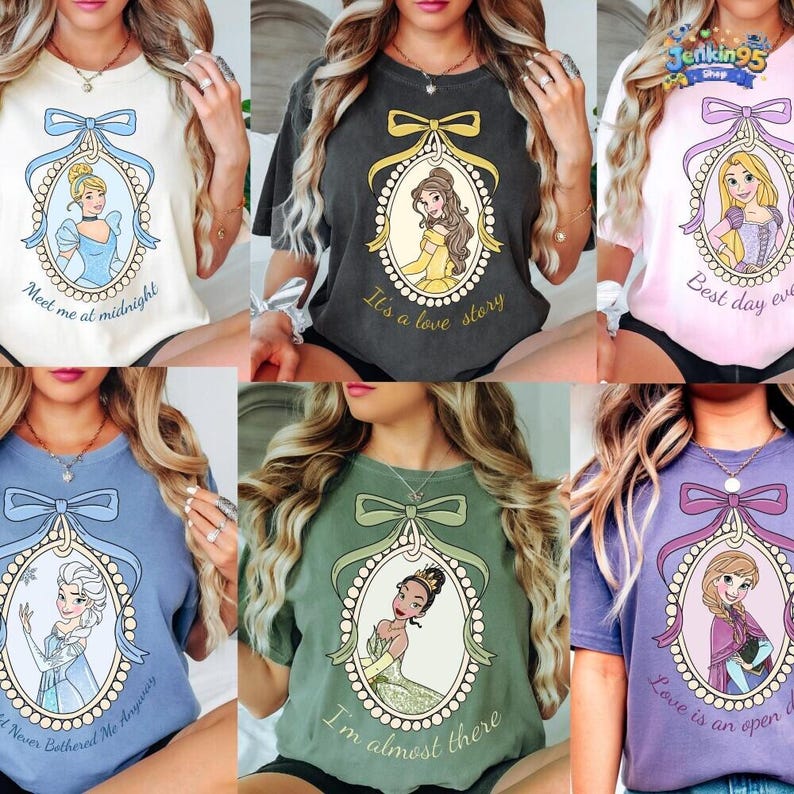 Vintage Disneyland Princess Shirt, Cinderella Snow White Ariel Belle Rapunzel Jasmine Anna Tee, Girl Disneytrip Tee, Princess Castle Sketch image 1