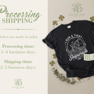 Black t-shirt with "I Run A Tight Shipwreck" graphic.