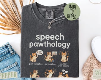 Camiseta divertida de terapia del habla Comfort Colors® con gatos, logopeda, regalo de agradecimiento para logopedas, camiseta adorable de comunicación con gatos