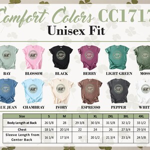 T-shirts with National Parks graphic in multiple colors and size chart.
