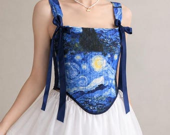 Cottagecore korsettop, outfit tuinfeest, vintage wandtapijt bustier, romantische Fairycore festivalkleding-korsettop-vintage korset voor dames