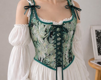 Florales Korsett, Renaissance Schnürkorsett, Ohne Knochen Taillenkorsett, Fairycore Cottagecore Festival Outfit