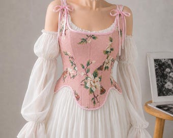 Bloemen taille trainer corset top, cottagecore corset lijfje met veters, vlinderprint vormgevend bustier voor dames-vintage bloemen corset voor dames