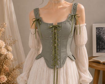 Sage Green Corset Top, Cottagecore Lace Up Bustier, Fairycore Corset Bodice for Women,Corset Top Gift for Her, Cottagecore Fashion Gift