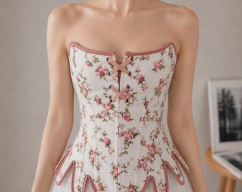 Cottagecore bloemencorset voor theekransje, Fairycore veterbustier, renaissance geïnspireerd romantisch korset-vintage bloemen korsettop voor dames