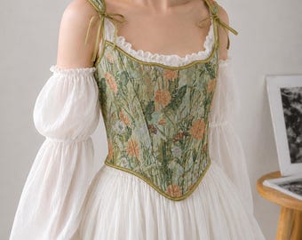 Floral Tapestry Corset Top for Women, Vintage Cottagecore Bustier, Romantic Wedding Outfit, Boho Birthday Gift for Her-Handmade Style Corset