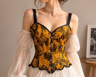 Vintage Floral Corset Top for Women – Elegant Lace-Up Waist Cincher, Party & Evening Wear