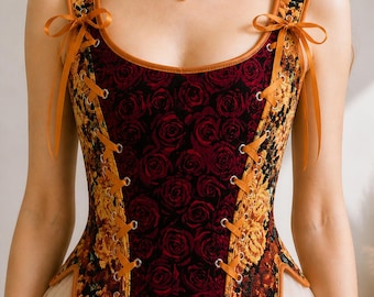 Renaissance korset lijfje cadeau voor haar, bloemen tapijt stijl vetertop voor festival kostuum-vintage bloemen korset voor vrouwen-cadeau voor haar